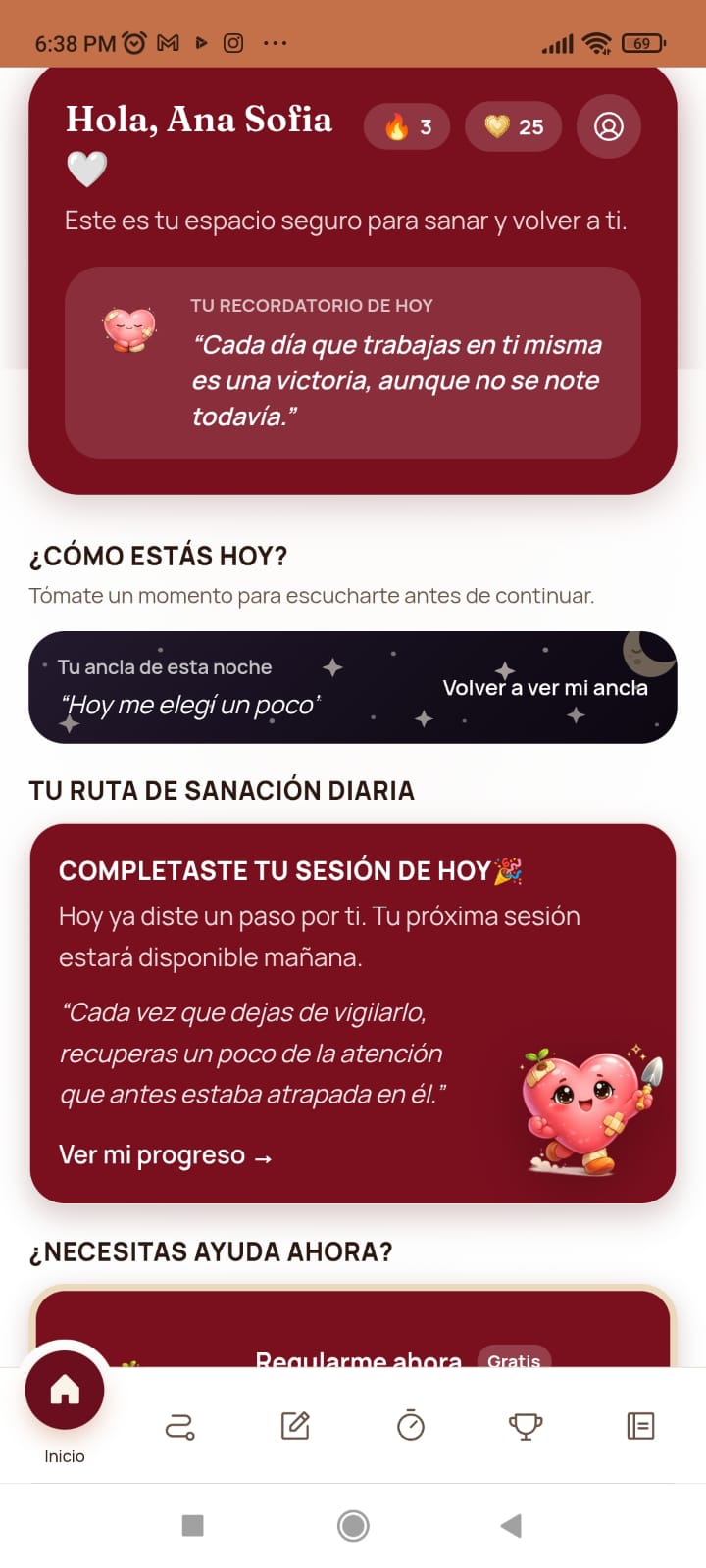 Pantalla de inicio de la app Vuelve a Ser Tú